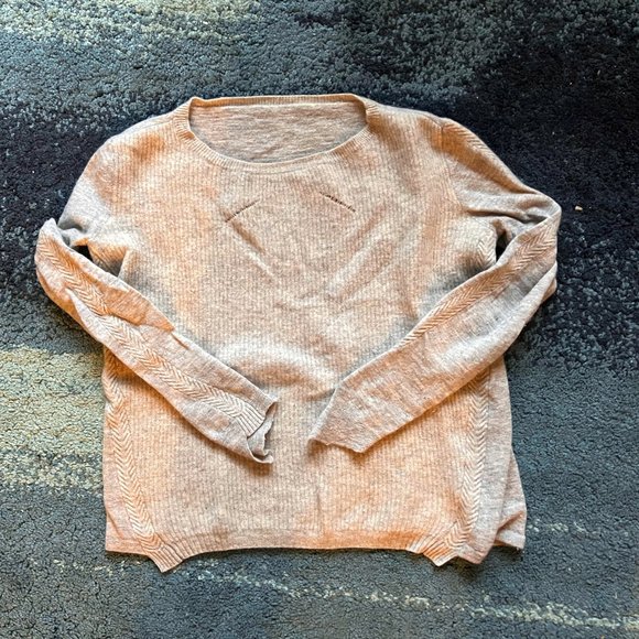 Grey Cashmere Sweater with Herringbone sleeve detail, Small - Picture 3 of 6